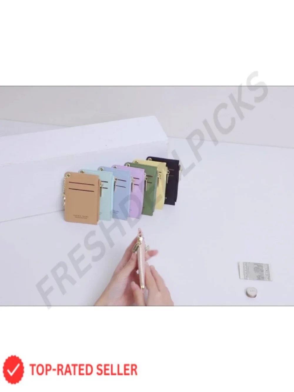 Slim PU Leather Card Holder Wallet with Coin Pocket & Keychain for Women